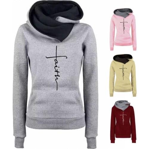 Autumn Winter Women Hoodie Jesus Faith Embroidered Long Sleeve Hooded Sweatshirt Spring Autumn Casual Hoodies Sweatshirt Tops