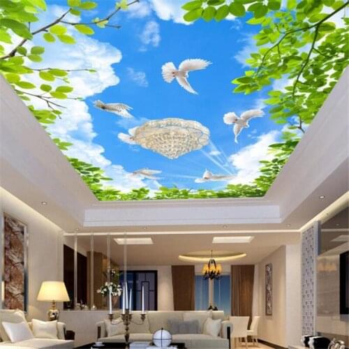 Custom Ceiling Zenith Mural Wallpaper Blue Sky White Clouds Dove Nature Landscape Photo Mural Ceiling Wallpaper tapety Beibehang