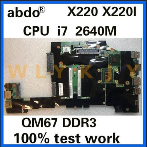 Abdo CPU i7 2620M X220 motherboard for X220 X220I notebook motherboard FRU 04W0688 04W3386 04W1834 QM67 DDR3 100% test work