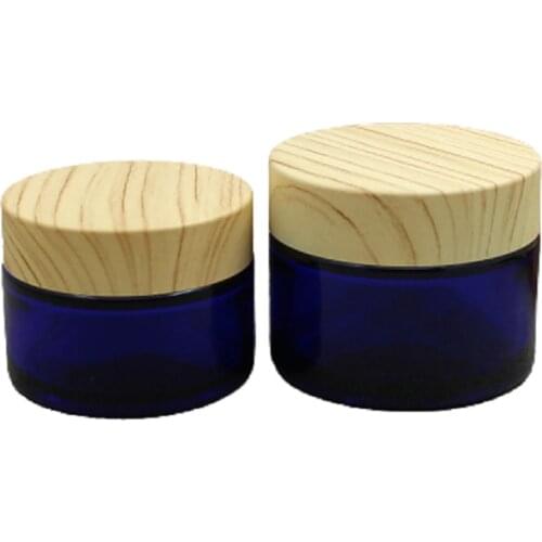 Empty Clear Blue Glass Cosmetic Cream Jar New Arrival Plastic Lid Packaging Container Travel Refllable Bottle 30G 50G 15Pieces