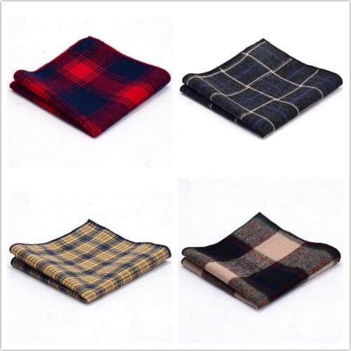 Ricnais Cotton Checkered Pocket Square Plaid Men Handkerchief Casual Mens Suit Accessories 25*25 cm Red Green Hanky For Party