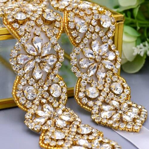 Birdal sash Handmade Crystal Wedding Belts Golden Silver Rhinestone Wedding Dress Belt Formal Bridal Ribbon Sash Belt Wedding Ac
