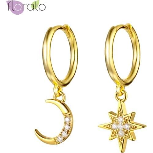 925 Sterling Silver Ear Buckle Crystal Zircon Hoop Earrings for Women Gold Silver Moon Small Hoop Earrings Minimalist Earrings