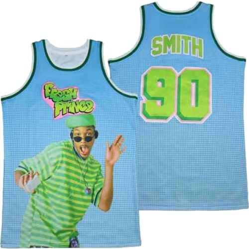 BG basketball jersey smith 90 FRESH PRINCE Jerseys Embroidery sewing printing Outdoor sportswear Hip-hop summer blue jerseys