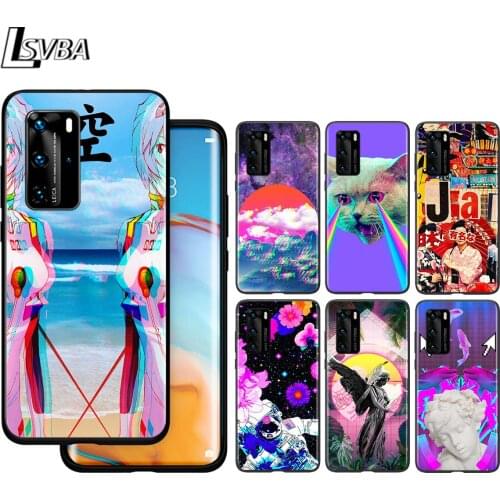 Vaporwave Art For Huawei P40 P30 P20 P10 Pro Lite E Plus 4G 5G P9 P8 Lite P Smart Z S Plus Soft Black Phone Case
