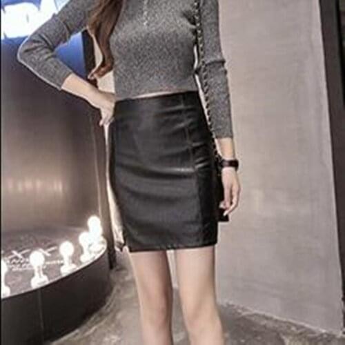 PU Leather Skirts Womens High Waist Pencil Skirt Female Autumn Casual Short Skirts Fashion Black Color Slim Mini Skirt S-XXL