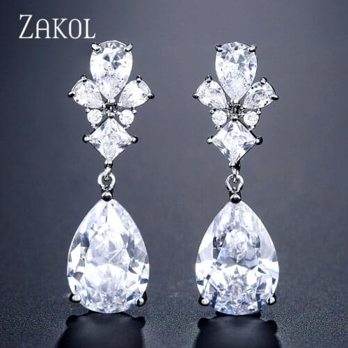 ZAKOL New Classic AAA Cubic Zirconia Water Drop Dangle Earrings for Women Bridal Wedding Dinner Jewelry Birthday Gift FSEP2325