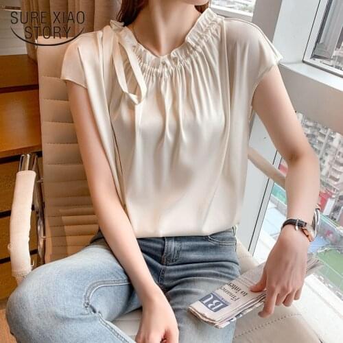 Plus Size Korean Sleeveless Women Tops New Summer Elegant Bow Tie satin Shirts Loose Solid Casual Chiffon Blouse Women 15213