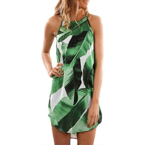 Womens Summer Halter Neck Floral Print Sleeveless Casual Mini Dress Beach Short Sundress