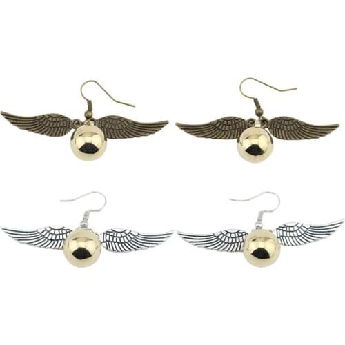 Gold Ball Earrings Antique Bronze Silver Color Wings Drop Earring Fashion Vintage Retro Steampunk Movie Jewelry Women Wholesale