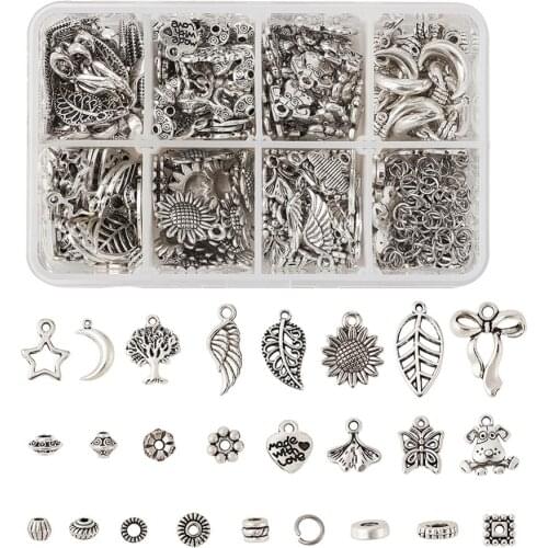 1Box Tibetan Style Bead Metal Spacer DIY Charms Pendant For DIY Necklace Jewelry Making Antique Silver & Stainless Steel Color