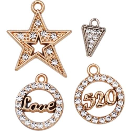 20PCS Rhinestone Geometric triangle Stars 520 Number Shape KC Gold Color Tone Charms Pendants Fit For Keychain Hair Accessories