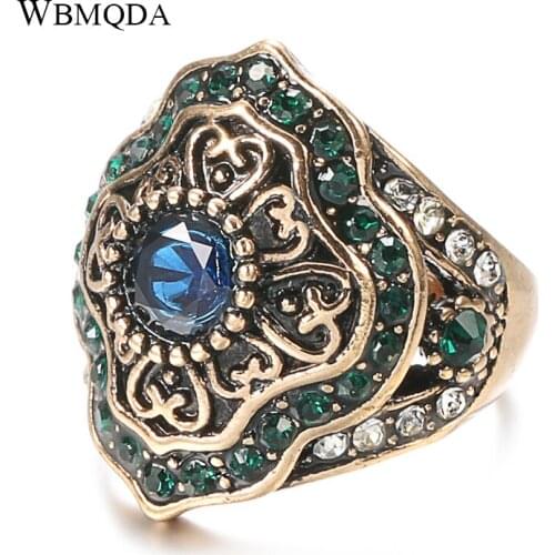 2020 New Arrivals Boho Ethnic Big Wedding Rings For Women Antique Gold Color Crystal Ring Party Vintage Jewelry Accessories