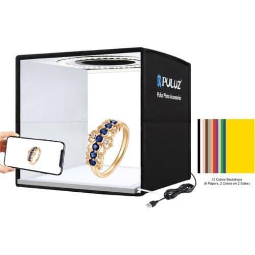 25cm Foldable LED Ring Photo Lighting Studio Tent Box Dimmable USB Powered Operated + Shadowless Lamp Panel +12 Colors Backdrops