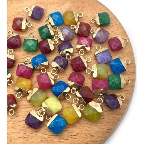 5pcs/pack 8 Colors Square Section Charms Gold Color Plated Natural Semi-precious Stone DIY for Making Necklace 10x14mm Size