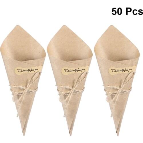 50/100PCS Ice Cream Flower DIY Bouquet Candy Boxes DIY Kraft Paper Cones Wedding Gifts Party Supplies Favors Candy Boxes