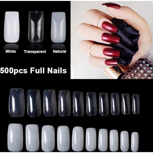 500 Pieces Per Bag Square Full Cover French Acrylic False Nails 10 Sizes Fake Nail Tips Manicure Tools Faux Nails Fingernails