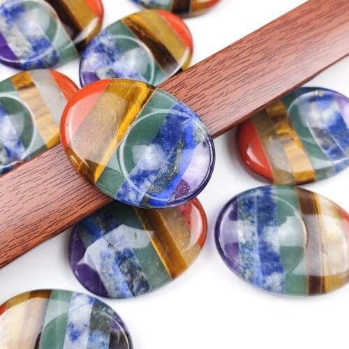 6PCS High Quality 7 Chakra Guasha Plate Thumb stone Beads Pendant Charm Jewelry Yoga Energy Meditation Pendulum For Wholesales