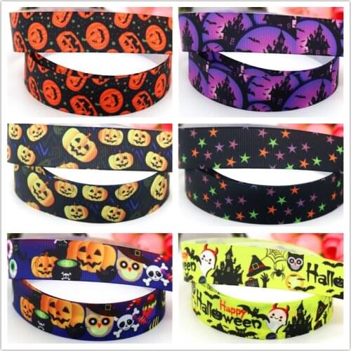 DUWES 7/8'' Free shipping Halloween pumpkin printed grosgrain ribbon hairbow headwear party decoration 22mm wholesale OEM D609