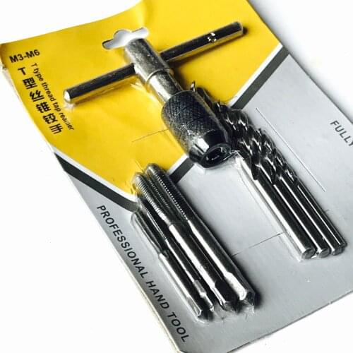 Free shipping of 9PCS/SET home DIY purpose manual tap and tap wrench sets 1pc T type wrench m3-m6 4pcs twist drill 4pcs taps