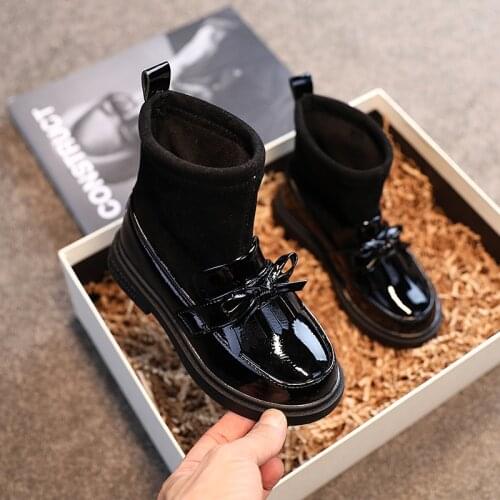 2021 Girls Boots Autumn Single Boots New Winter Children Martin Boots Socks Boots Kids Shoes for Party Princess Bow-knot Sweet