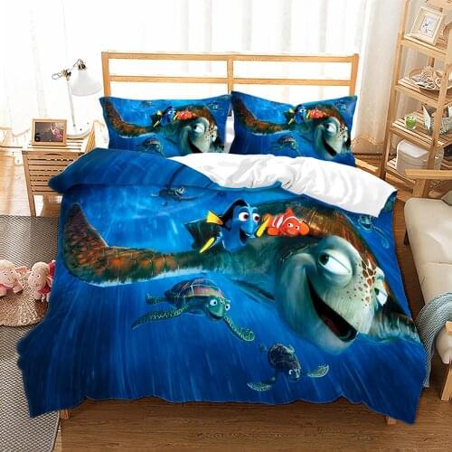 Disney 3d Finding Nemo Pattern Duvet Cover Set Pillowcase Bedding Set Single Double Twin Full Queen King Size for Bedroom Decor