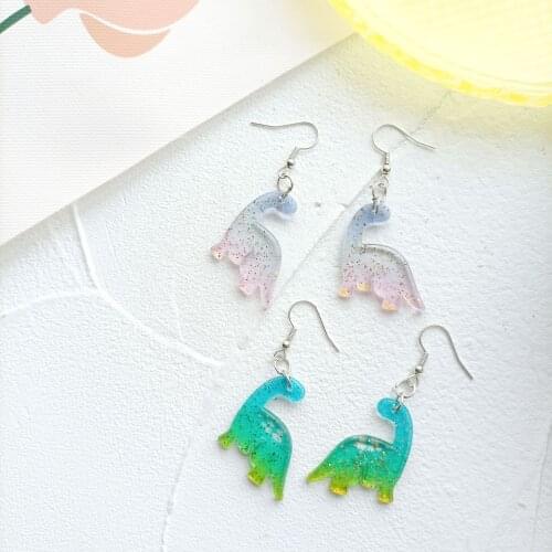 ZiccoWong New Colorful Dinosaur Long Dangle Earring For Women Girls Resin Lovely Cute Tanystropheus Dangle Earring Jewelry