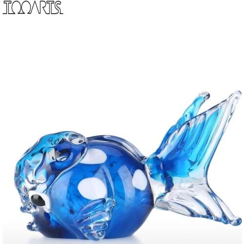 Blue Glass Fish with Lion Shaped Head Glass Handblown Art Sea Animal Figurine Home Office Decor home decoration accessories