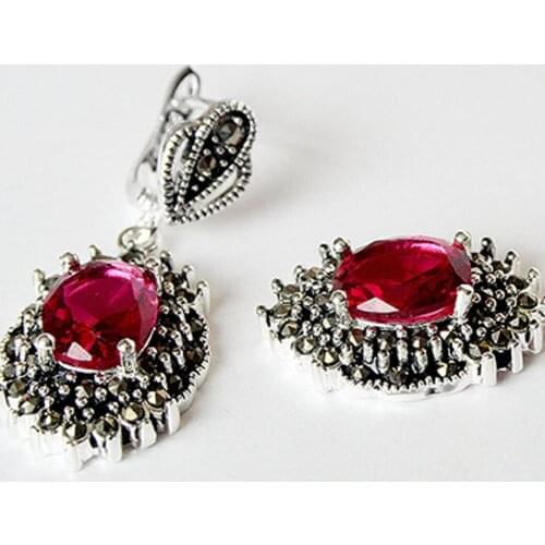 Hot Sell 925 STERLING SILVER HOT PINK FACETED MARCASITE EARRINGS 11/2" BEST GIFT