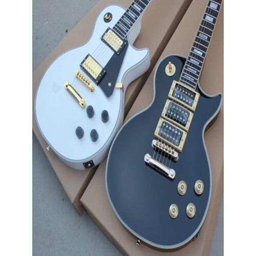 Classic electric guitar custom, black and white age, shell inlaid fingerboard, decorative band, free transportation