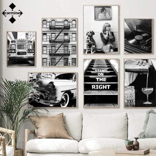 Classic Vintage Canvas Painting Car Bus Woman Record Dog Wall Art Picture Nordic Poster and Print for Living Room Decor No Frame
