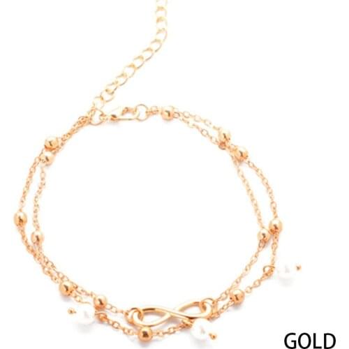 Classic Vintage Fashion Anklet for Women Anklets Gold Silver Plated 8-character Simulated Pearl For Women Jewelry