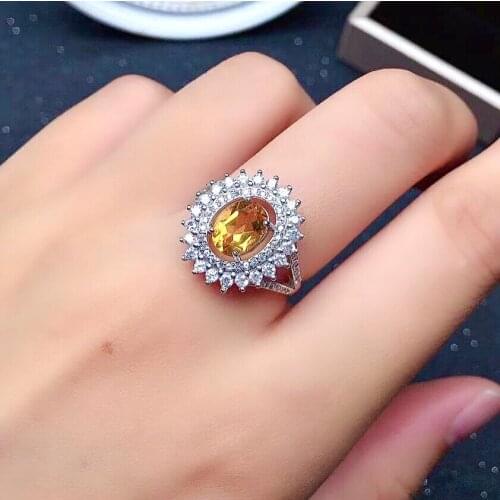 100% Natural Citrine Ring for Party 6mm*8mm VVS Grade Citrine Silver Ring 925 Silver Citrine Jewelry Fashion Crystal Ring