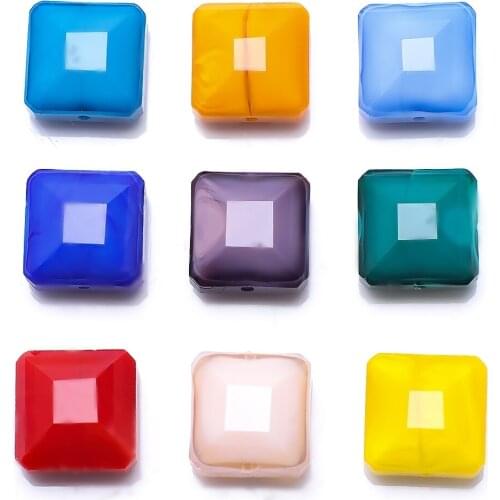 20Pcs/lot Czech Glass Square Beads Mutilcolor 14MM Flat Crystal Pendant For Women Jewelry Making DIY Accessories Wholesale