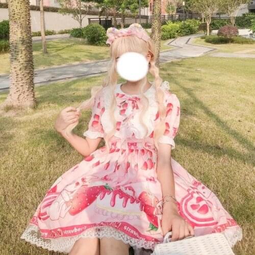 Summer JSK sweet Strawberry lolita dress Pink Lolita dress pink sweet light Lolita doll collar girl Lolita op dress