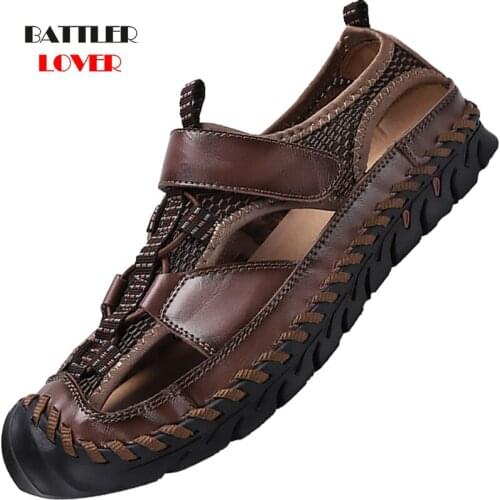 Summer Classic Men Gladiator Sandals for Male Outdoor Genuine Leather Sandalies Hombre Comfortable Breathable Beach Sandals