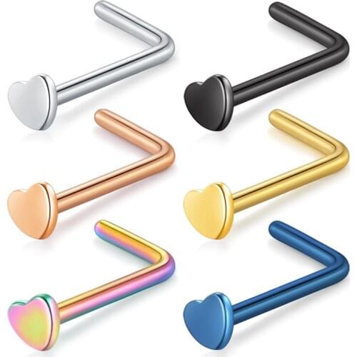 Fashion 20G Stainless Steel Curved Nose Stud Ring L-Shape with 3.5 mm Heart/Star Nose Piercing Body Jewelry
