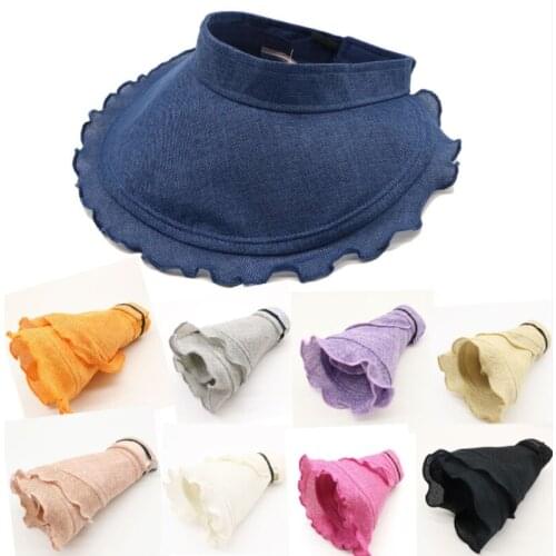 Fashion Ruffle Collapsible Anti-Uv Sun Protection Beach Hat Korean Version Shading Summer WomenS Hat Empty Top Cap