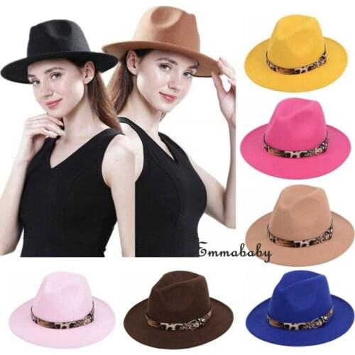 Womens Men Felt Hat Winter Fedora Leopard Hat Woolen Classic British Autumn Laday Jazz Streetwear Felt Hats