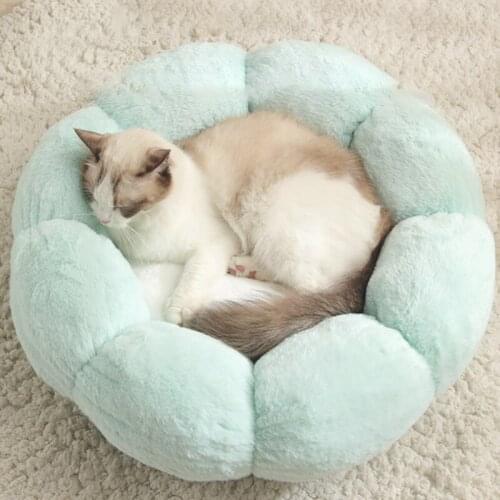 Soft Round Flower Pet Bed Cushion Mats Kennel Winter Warm Sleeping Bed Small Medium Pet Products Dog Supplies