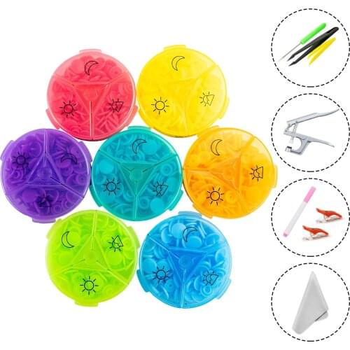 BESTNULE Snap Pliers Set, 168 Buttons Set, 7 Colors T5 Plastic Buttons for Sewing and Crafting with 2 Tweezers and 1 Hole Awl