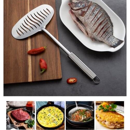 New Portable Kitchen Spatula Slotted Frying Fish Turner Stainless Steel Long Handle Cooking Utensil