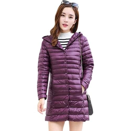 2020 New Women Down Coat Winter Ultra Light Portable Hooded Down Jackets Single Breasted Slim Womens Long Jacket Chaqueta Mujer