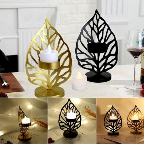 Newly Wrought Iron Candlestick Creative Leaf Candle Holder Desktop Ornament for Living Room Bedroom Studty
