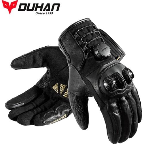DUHAN Sheepskin Leather Motorcycle Riding Gloves Magnetic Rotating Button Tightening Adjustmen Touch Screen Gloves Moto Guantes