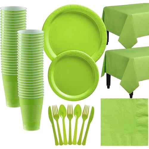 Pure Green Plastic Supplies Tableware Happy Birthday Party Decor Kids Boy Jungle Theme Party Wedding Party Decor Green Theme
