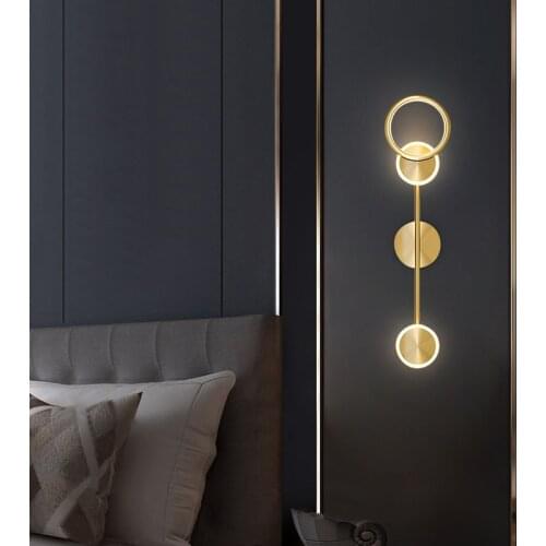 Kobuc Rotatable Ring LED Wall Lamps Bedside Luxury Copper Black Sconces for Bedroom Living Room Loft Aisle Home Indoor Lighting