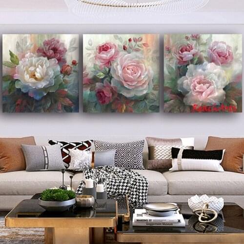 Luxury Canvas Poster Artwork Picture Prints Floral Modern Panel 3 Square Interior Decoration For Room Hot Sale Nice Designs