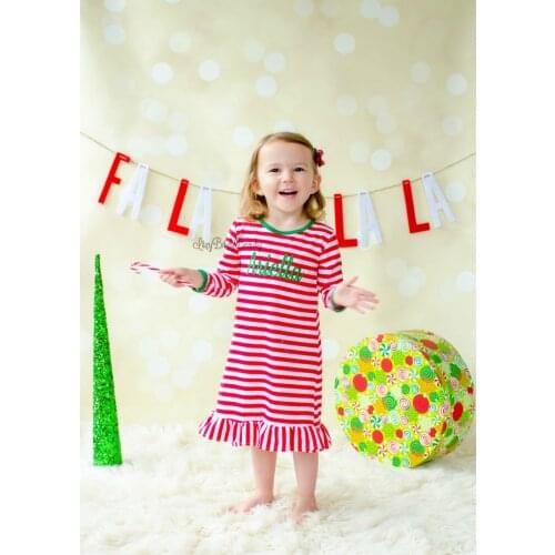 Girls Christmas Night gowns Ruffle Dress Girls Christmas Pajamas Red And White Stripe custom initial Dress