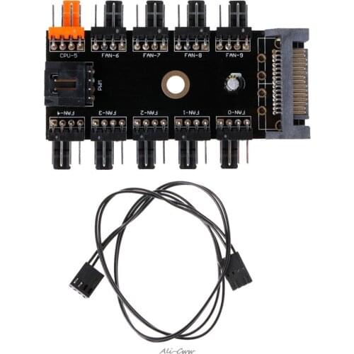 SATA 1 To 10 Way PWM Cooling Fan Splitter Hub 12V 4-Pin Power Socket PCB Adapter for PC Computer Water Cooling System New
